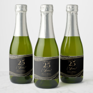 Black Gold Agate 25th Wedding Anniversary Party Sparkling Wine Label