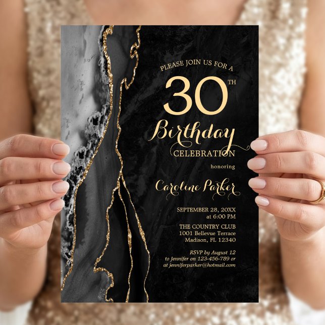 Black Gold Agate 30th Birthday Invitation (Creator Uploaded)
