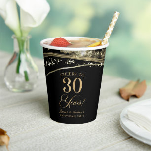 Black Gold Agate 30th Wedding Anniversary Party Paper Cups