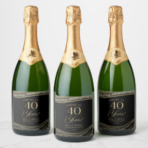 Black Gold Agate 40th Wedding Anniversary Party Sparkling Wine Label