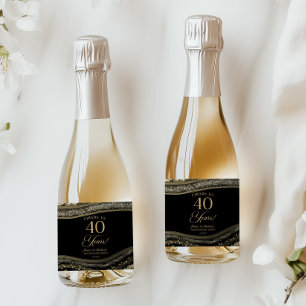 Black Gold Agate 40th Wedding Anniversary Party Sparkling Wine Label
