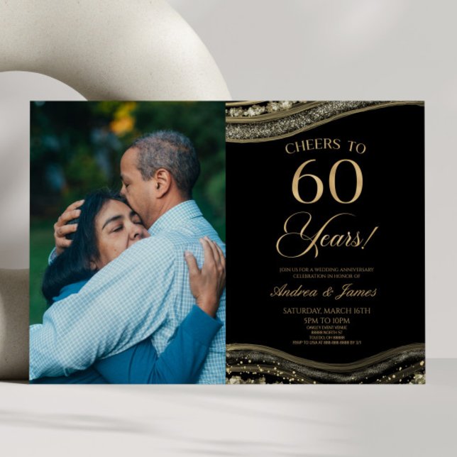 Black Gold Agate 60th Wedding Anniversary Party Invitation (Creator Uploaded)