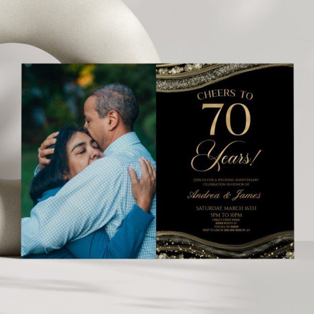 Black Gold Agate 70th Wedding Anniversary Party Invitation (Creator Uploaded)