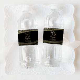 Black Gold Agate 75th Wedding Anniversary Party Water Bottle Label