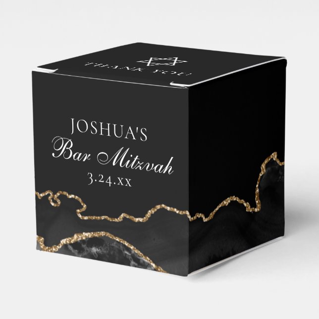 Black Gold Agate Bar Mitzvah Small Party Favor Box (Front Side)