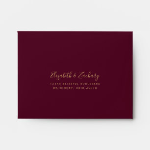 Black Gold Agate Burgundy Wedding RSVP Return Envelope