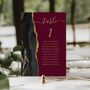 Black Gold Agate Burgundy Wedding Table Number