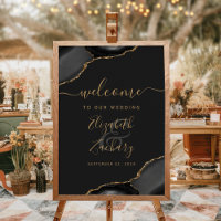 Black Gold Agate Corners 20x28 Wedding Welcome