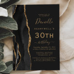 Black Gold Agate Dark 30th Birthday Party Invitation<br><div class="desc">The left-hand edge of this elegant modern 30th birthday party invitation features a black watercolor agate border trimmed with gold faux glitter. The customizable text combines gold-coloured handwriting,  copperplate and italic fonts on a slate black background. The reverse side features a matching black and gold agate design.</div>