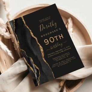 Black Gold Agate Dark 90th Birthday Party Invitation