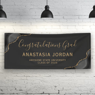 Black Gold Agate Dark Congratulations Graduation Banner