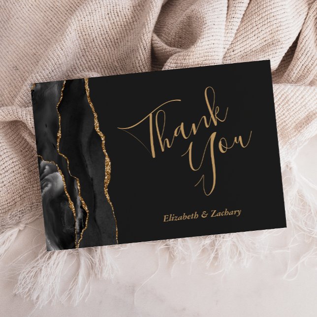 Black Gold Agate Dark Wedding Flat Thank You Card (Creator Uploaded)