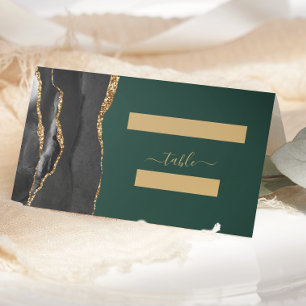 Black Gold Agate Emerald Green Wedding Table Place Card