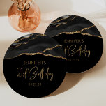 Black Gold Agate Geode 21st Birthday Party Paper Plate<br><div class="desc">These chic, glamourous 21st birthday party paper plates feature a watercolor image of an agate geode in shades of black with gold faux glitter trim. The words "21st Birthday" appear in gold faux glitter in a decorative modern handwriting font on a black background. Customize it with the name of the...</div>