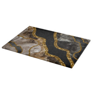 Black & Gold Agate Geode Glitter Cutting Board