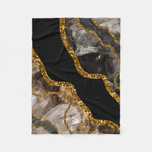 Black & Gold Agate Geode Glitter Fleece Blanket