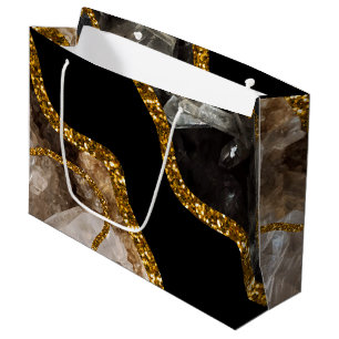 Black & Gold Agate Geode Glitter Large Gift Bag