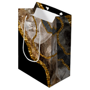 Black & Gold Agate Geode Glitter Medium Gift Bag
