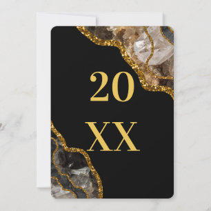 Black & Gold Agate Geode Glitter New Years Holiday Card