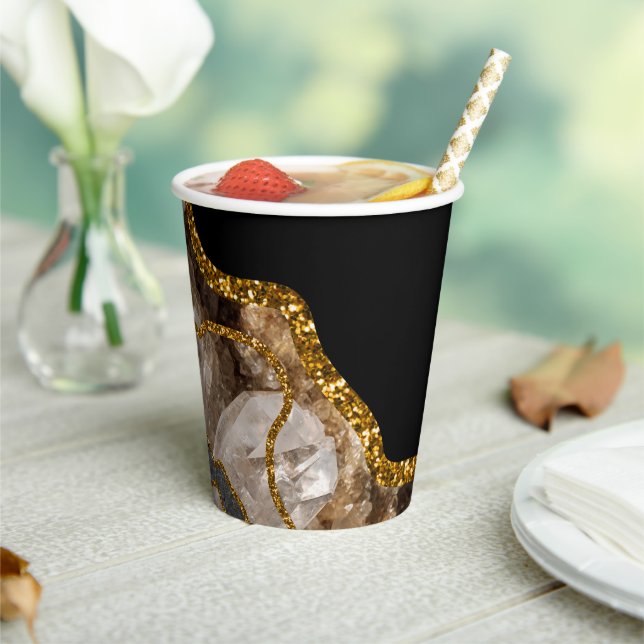 Black & Gold Agate Geode Glitter Paper Cups (Insitu)