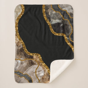 Black & Gold Agate Geode Glitter Sherpa Blanket