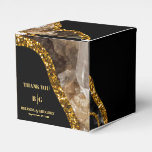 Black & Gold Agate Geode Glitter Wedding Favor Box