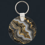 Black Gold Agate Geode Luxury Marble Keychain<br><div class="desc">Mesmerizing black and charcoal agate with flowing bands of soft gray and creamy white, dramatically framed and veined in molten liquid gold. This opulent, high-contrast geode design exudes modern luxury, sophistication and powerful elegance perfect for those who love dark, glamorous mineral aesthetics.</div>