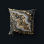 Black Gold Agate Geode Luxury Marble Throw Pillow<br><div class="desc">Mesmerizing black and charcoal agate with flowing bands of soft gray and creamy white,  dramatically framed and veined in molten liquid gold. This opulent,  high-contrast geode design exudes modern luxury,  sophistication and powerful elegance perfect for those who love dark,  glamorous mineral aesthetics.</div>