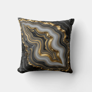 Black Gold Agate Geode Luxury Marble Throw Pillow