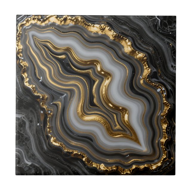Black Gold Agate Geode Luxury Marble Tile (Front)