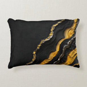Black Gold Agate Layered Abstract Art Luxury Accent Pillow