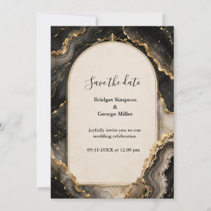 Black Gold Agate Luxe marble Wedding Invitation