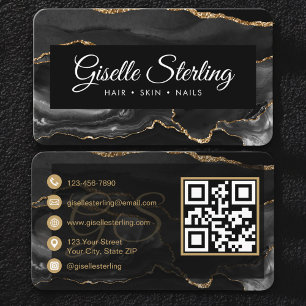 Black Gold Agate Luxury QR Code Business Card