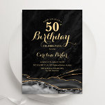 Black Gold Agate Marble 50th Birthday Invitation<br><div class="desc">Black gold agate 50th birthday party invitation. Elegant modern design featuring watercolor agate marble geode background,  faux glitter gold and typography script font. Trendy invite card perfect for a stylish women's bday celebration. Printed Zazzle invitations or instant download digital printable template.</div>