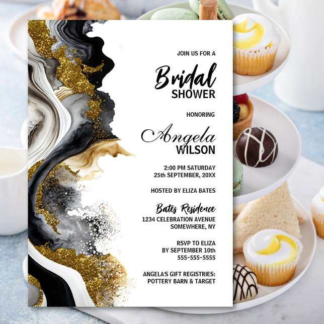 Black Gold Agate Marble Bridal Shower Invitation (Creator Uploaded)