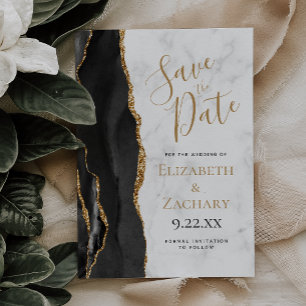 Black Gold Agate Marble Save the Date Card