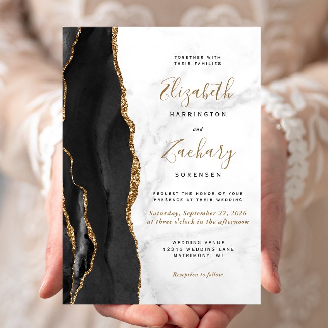 Black Gold Agate Marble Wedding Invitation (Creator Uploaded)