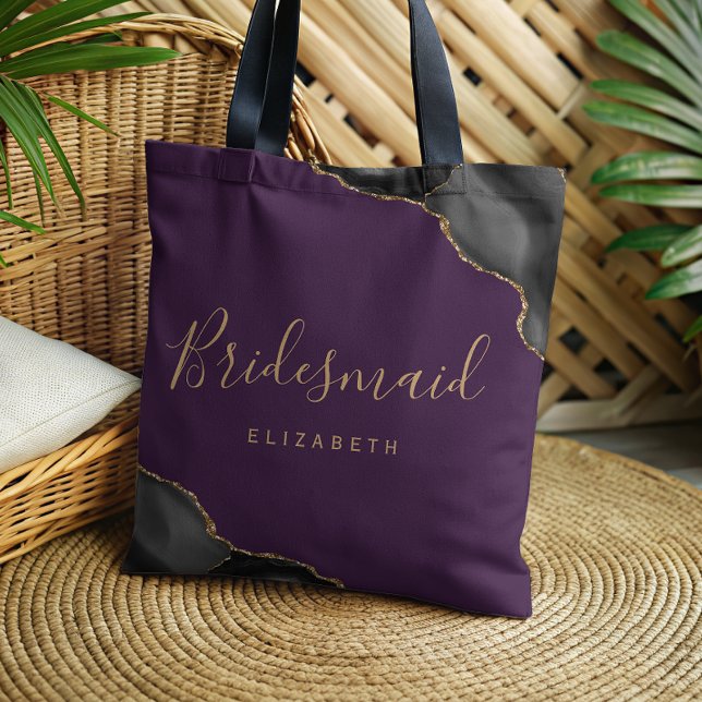 Black Gold Agate Purple Bridesmaid Tote Bag (Creator Uploaded)