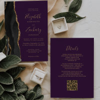 Black Gold Agate Purple QR Code Wedding