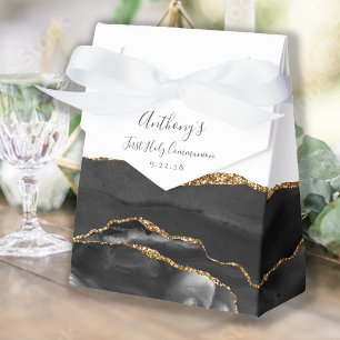 Black Gold Agate Script First Communion Favor Box