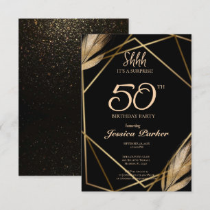 Black Gold Agate Surprise 50th Birthday Invitation