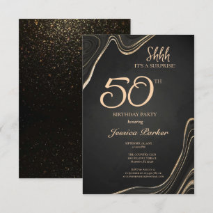 Black Gold Agate Surprise 50th Birthday Invitation