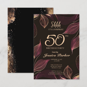 Black Gold Agate Surprise 50th Birthday Invitation