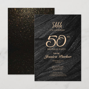 Black Gold Agate Surprise 50th Birthday Invitation