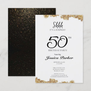 Black Gold Agate Surprise 50th Birthday Invitation