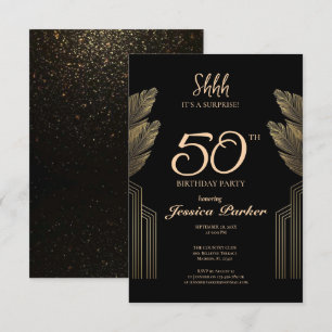 Black Gold Agate Surprise 50th Birthday Invitation