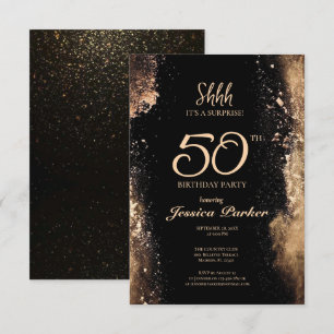 Black Gold Agate Surprise 50th Birthday Invitation
