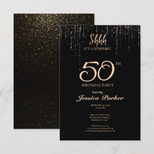 Black Gold Agate Surprise 50th Birthday Invitation