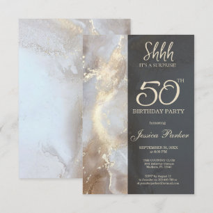 Black Gold Agate Surprise 50th Birthday Invitation