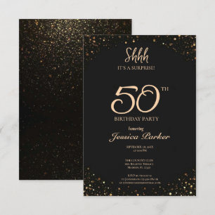 Black Gold Agate Surprise 50th Birthday Invitation